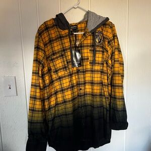 SOLD - Harry Potter Hufflepuff Hooded Flannel Shirt Jacket XL – Yellow/Black